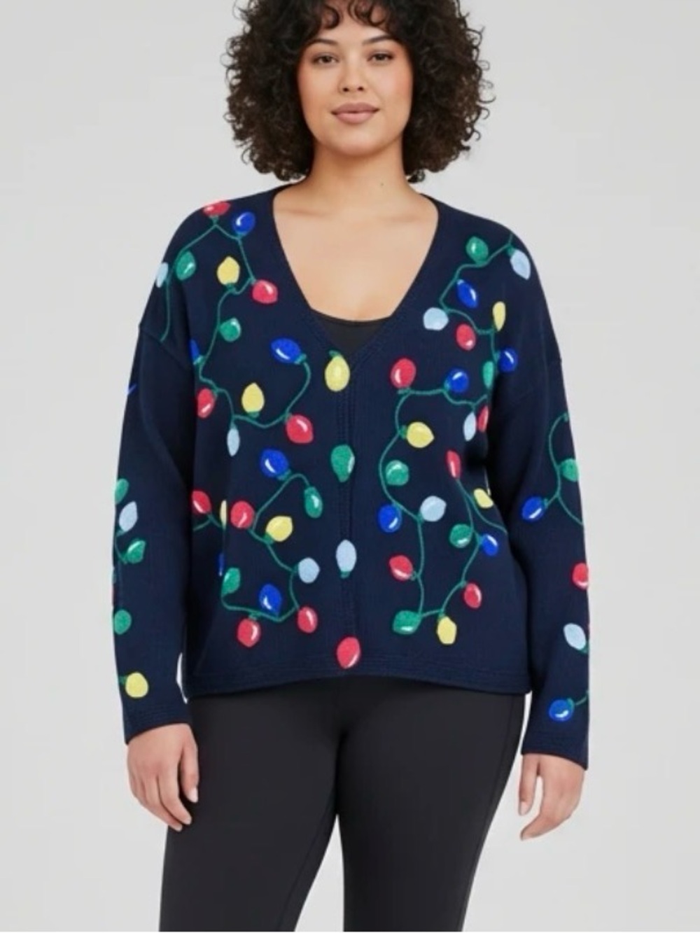 Mandal Bay Ugly CHISTMAS VINTAGE SWEATER Black Long Sleeve Button Up Women's L